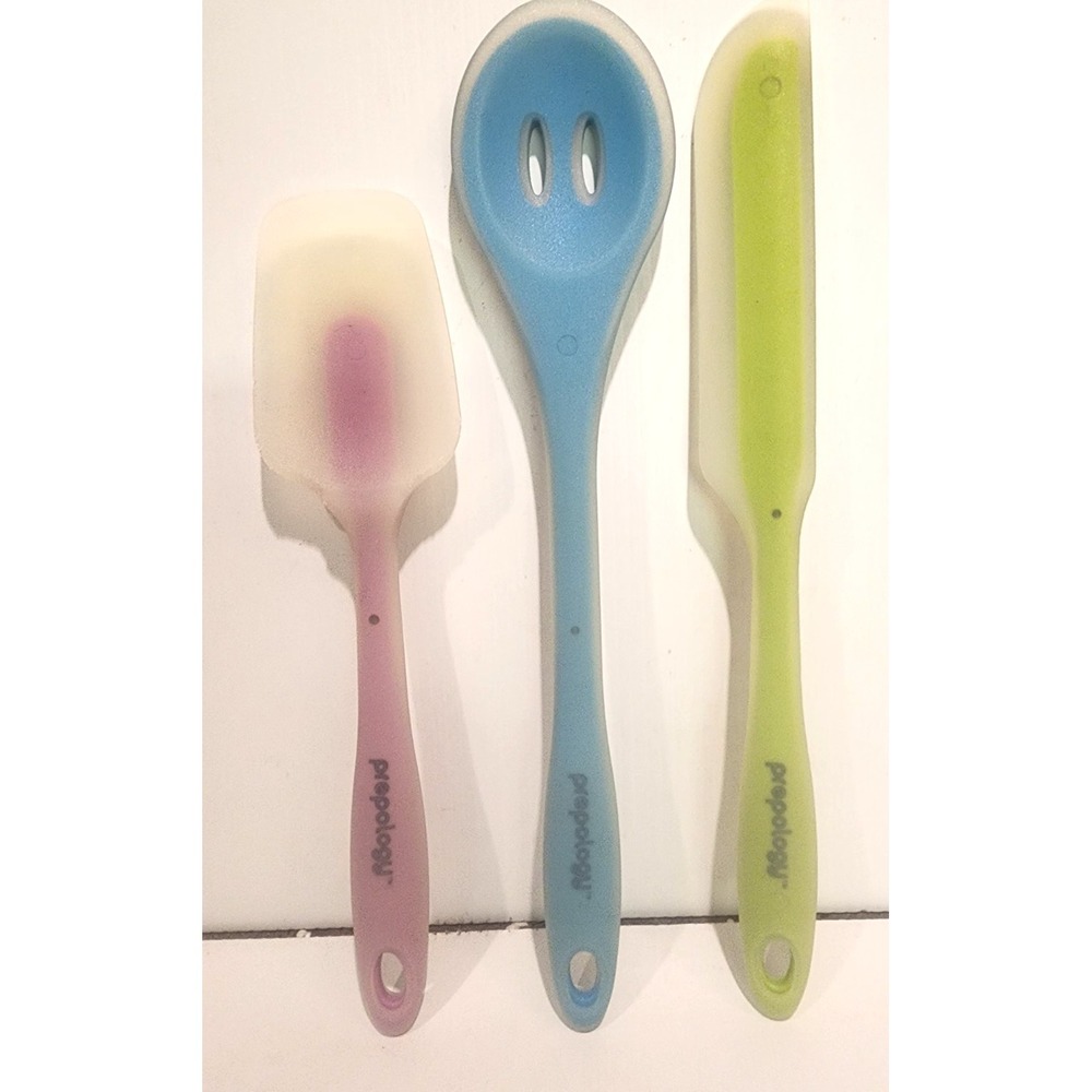 Prepology 3 piece set silicone covered cooking utensils  spatula  slotted spoon